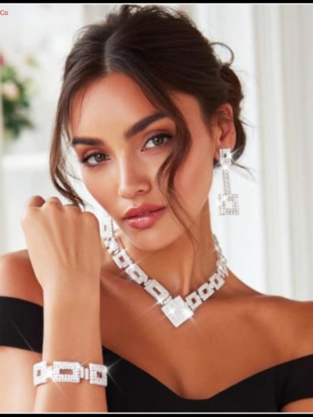 Crystal Rhinestone Bridal Wedding Jewelry Set Necklace Earrings Bracelet - Picture 4 of 6